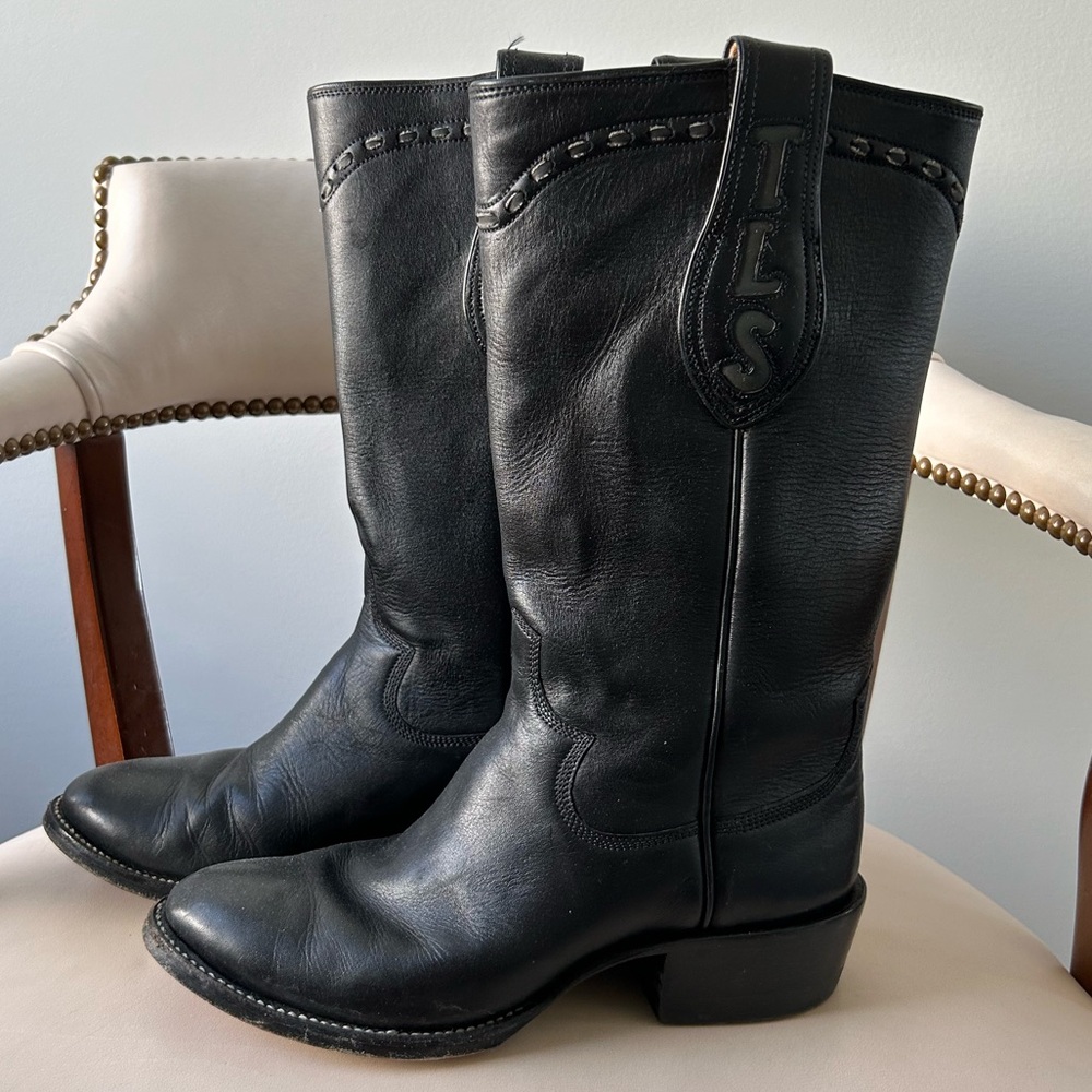 Paul Bond custom made black leather cowboy boots